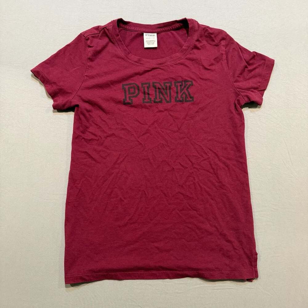 Victoria's Secret PINK Burgundy Short Sleeve Logo Graphic T-Shirt